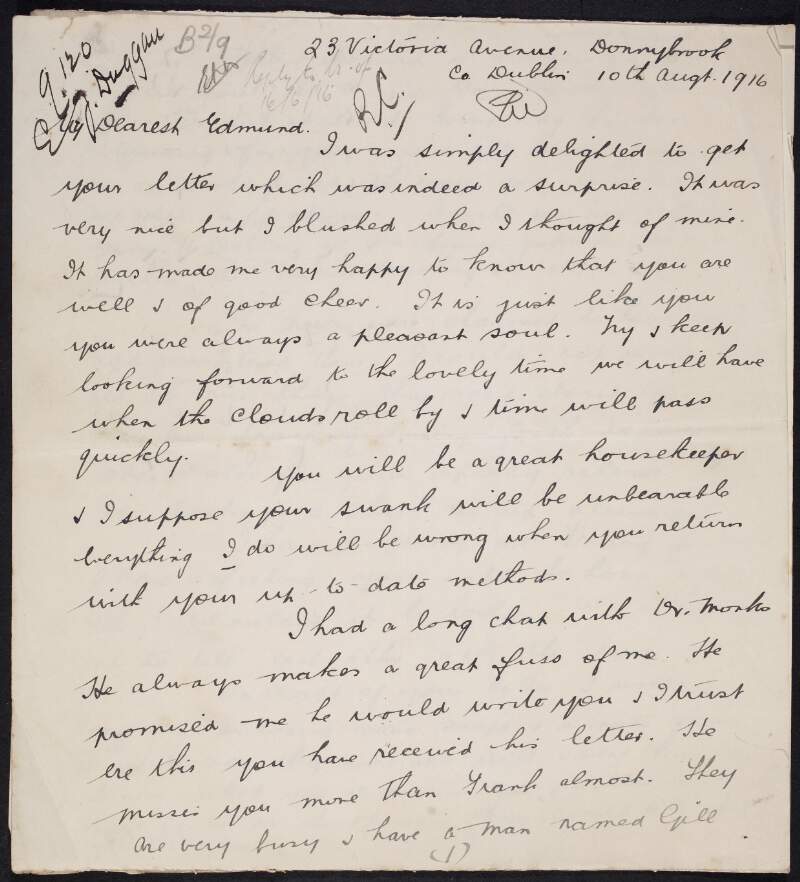 Letter from May Kavanagh to her fiancé Éamonn Duggan, written during his detention in Portland Prison,