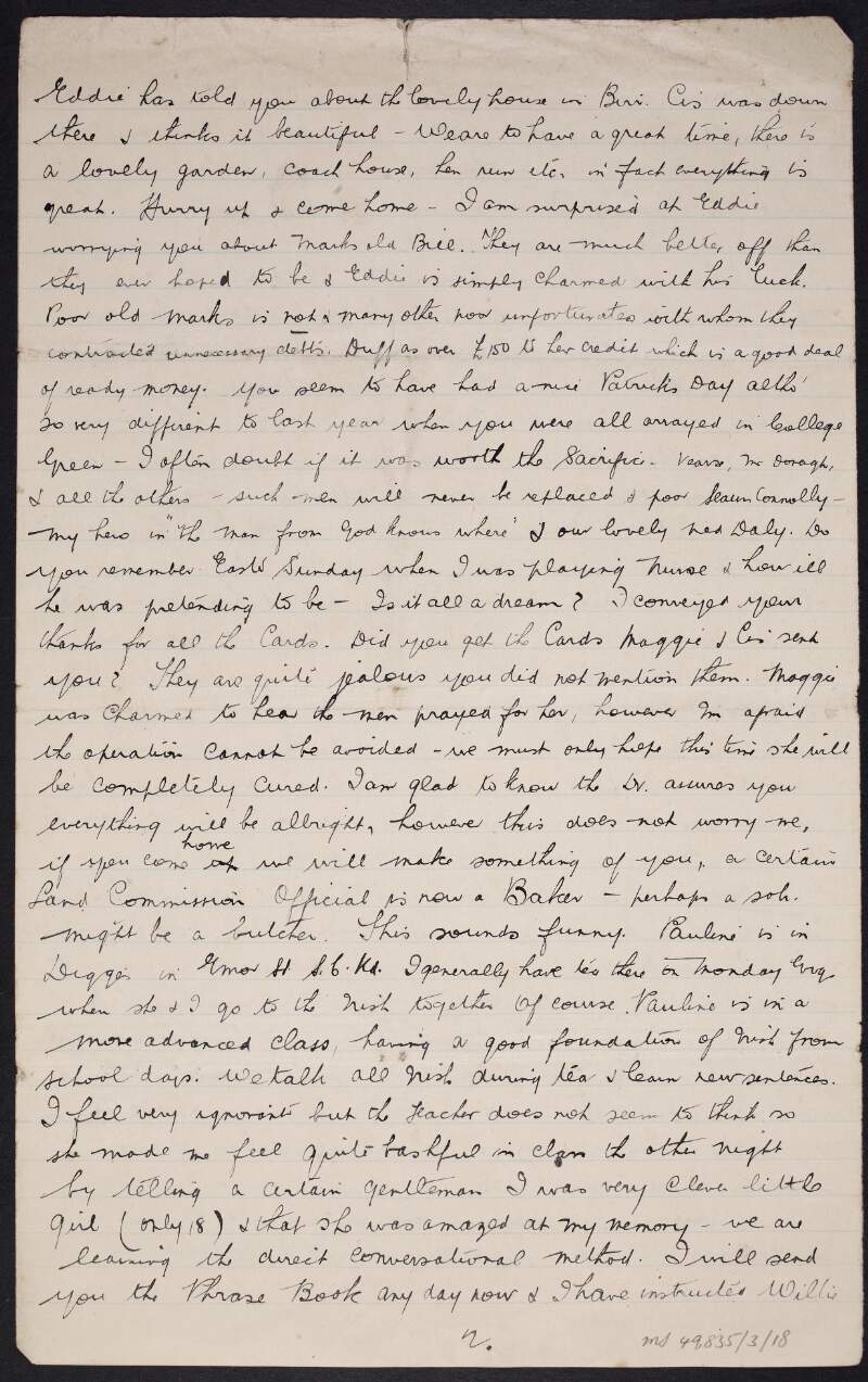 Letter from May Kavanagh to her fiancé Éamonn Duggan, written during his detention in Lewes Prison,