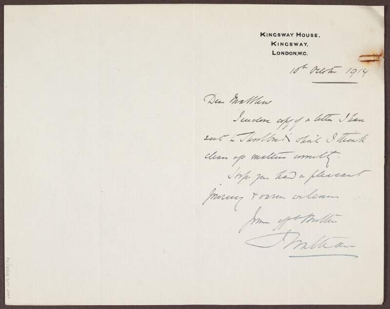 Letter to Sir Matthew Nathan concerning a copy of a letter,