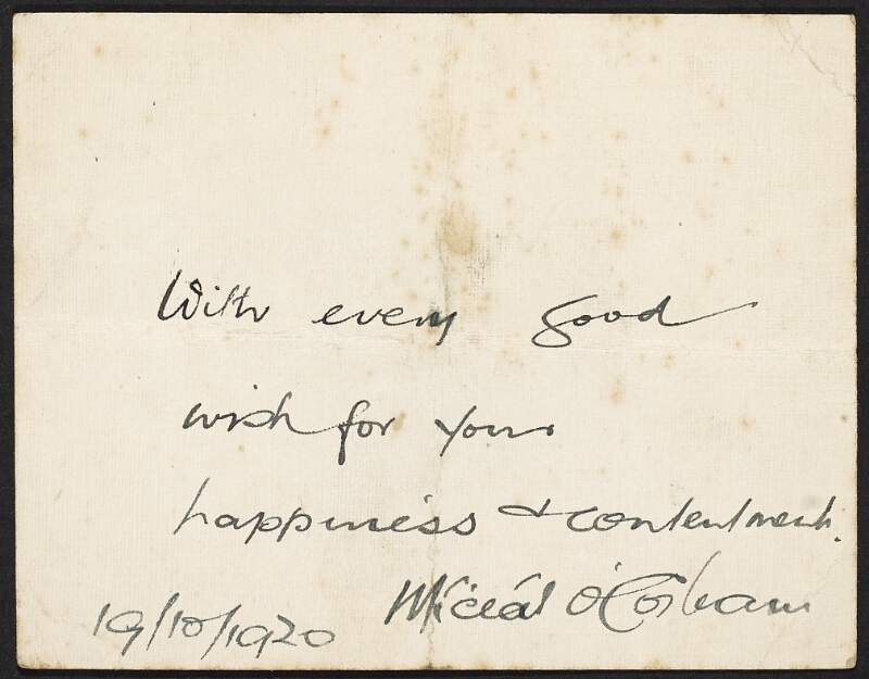 Card from Michael Collins to [Éamonn Duggan],