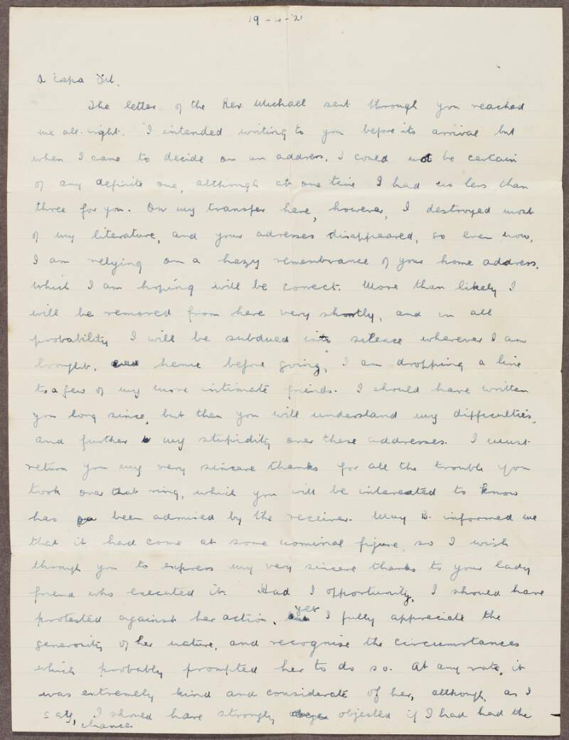 Letter from "Paidí Mac C." to Seaghan Ó hÓgáin,
