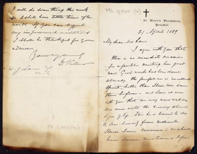 Letter from D. Keller, St. Mary's Presbytery, Youghal, to W. J. Lane,