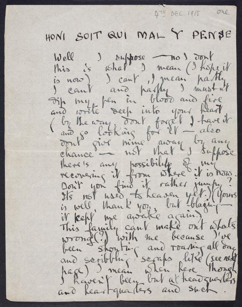 Letter from Joseph Mary Plunkett to Grace Gifford about his love for her,