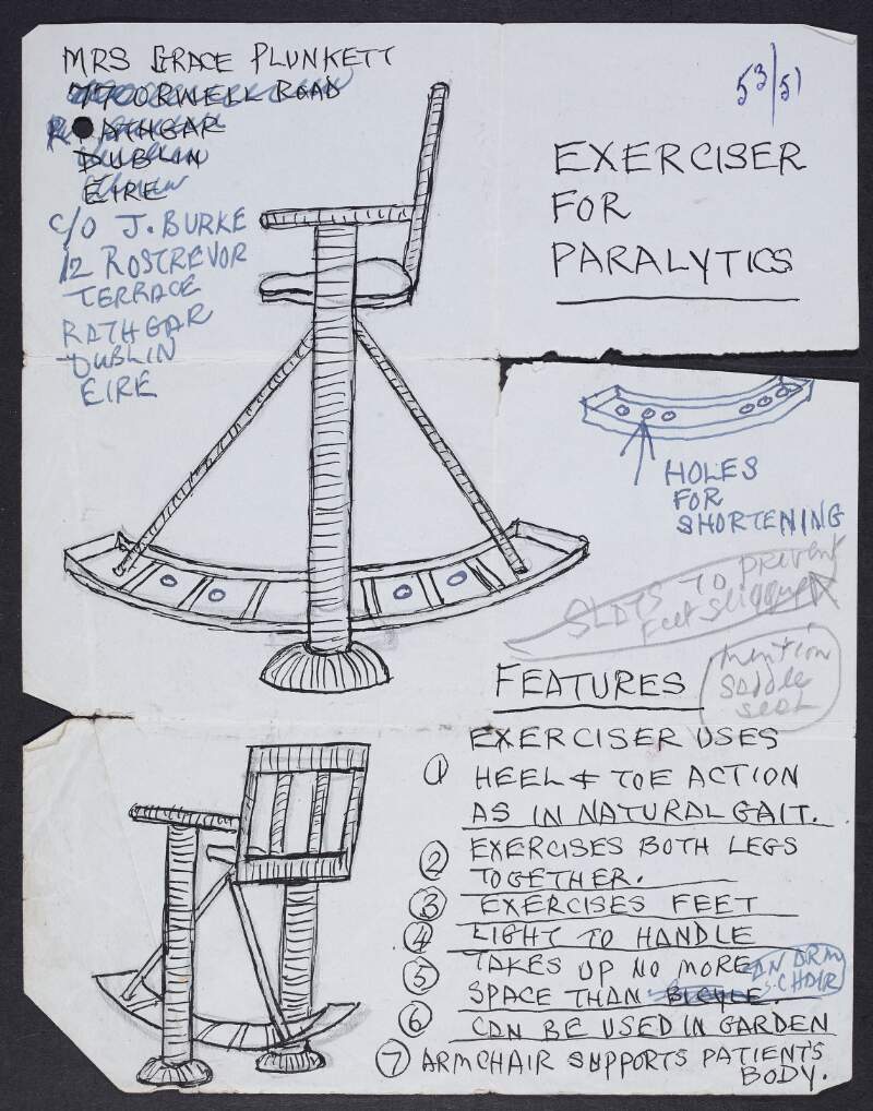 Design by Grace Plunkett for an exerciser for paralytics,