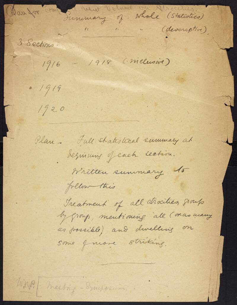 Rough draft [by Erskine Childers] of a document to list the abuses of the British Government in Ireland,