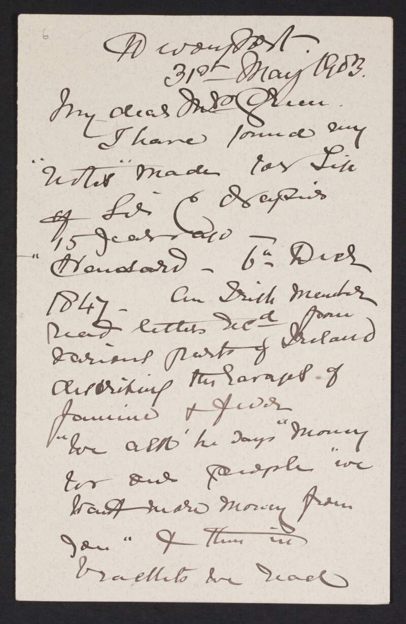Letter from W.F. Butler to Alice Stopford Green regarding sources for the study of Irish history,