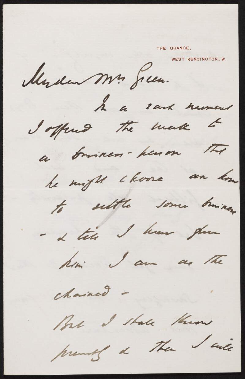 Letter from Edward Burne-Jones to Alice Stopford Green,