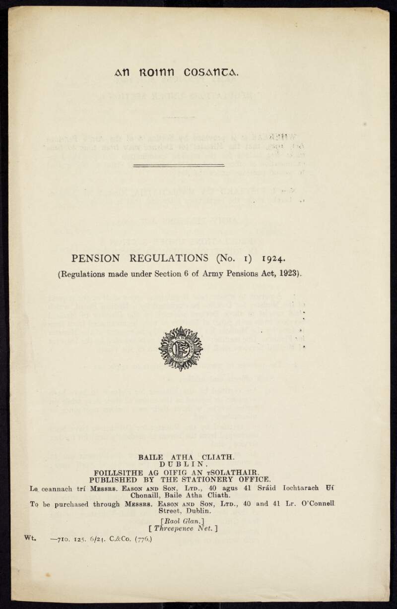 'Pension Regulations (No. 1) 1924',