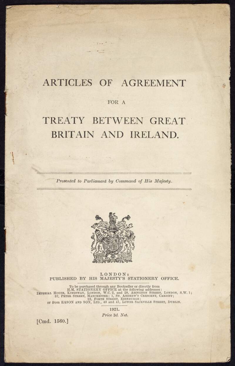 'Articles of Agreement for a treaty between Great Britain and Ireland',