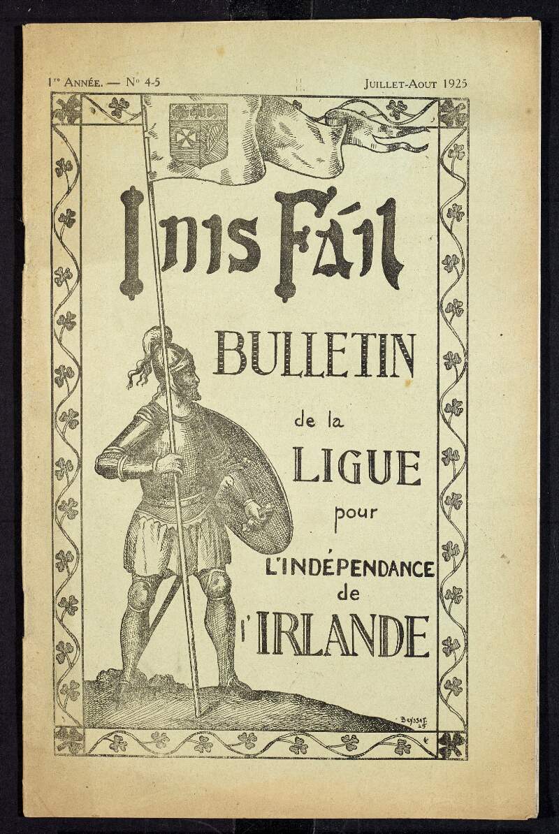'Inis Fáil: Bulletin de la Ligue pour l’Indépendance de l’Irlande', no. 4-5,