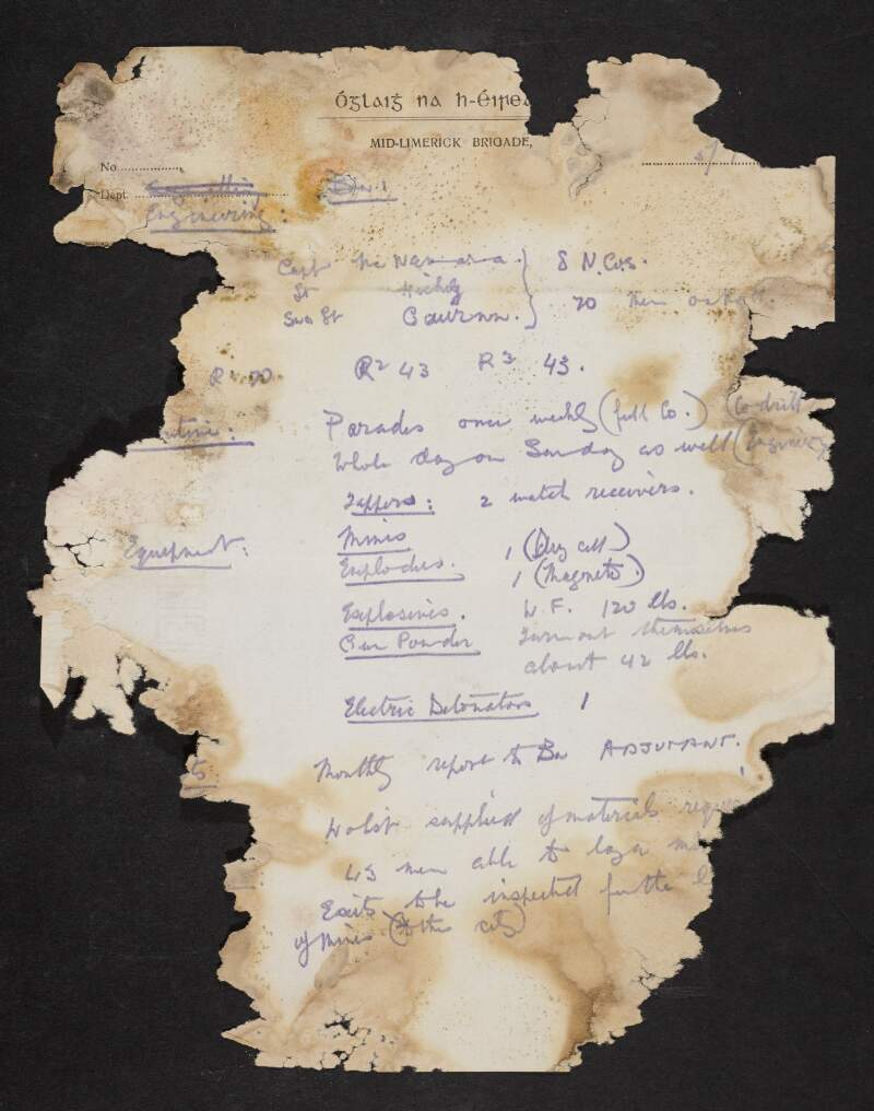 Manuscripts relating to ammunition, bombs, equipment, personnel, and activities of the IRA,
