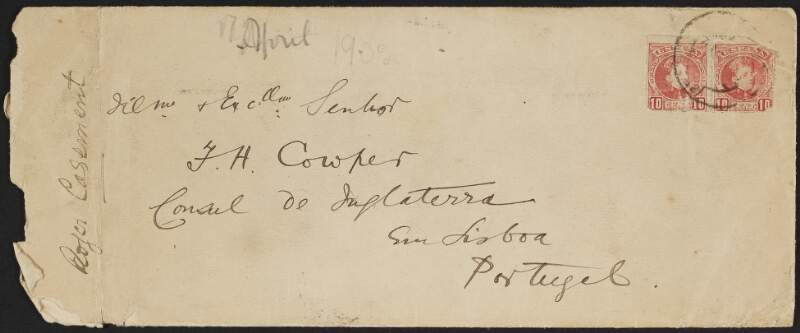 Envelope from Roger Casement to Francis H. Cowper [letter not extant],