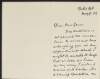 Letter from William Ewart Gladstone to Alice Stopford Green regarding his eye operation and the Irish Church Bill 1869,