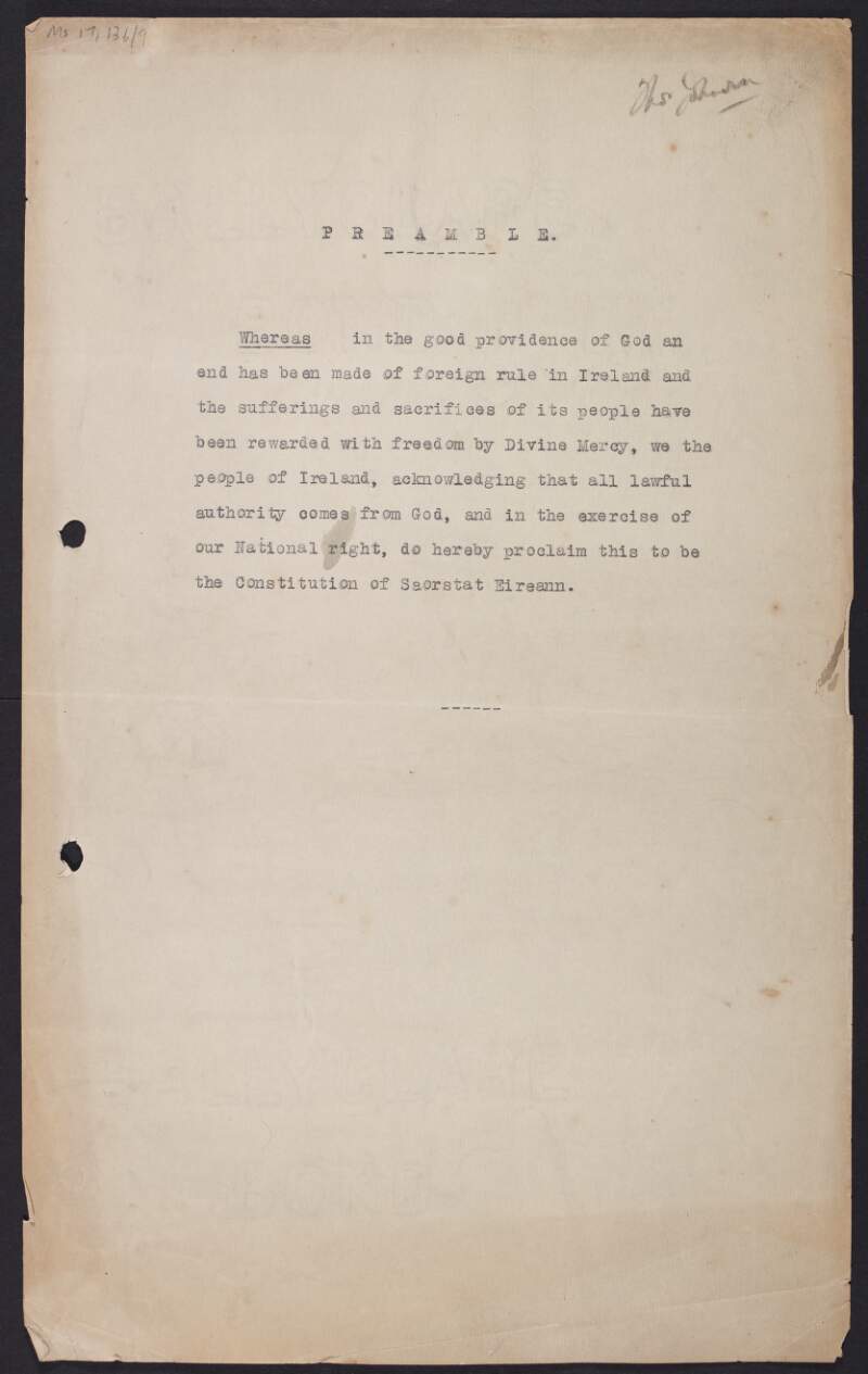 Typescript copy of Irish Free State Constitution,