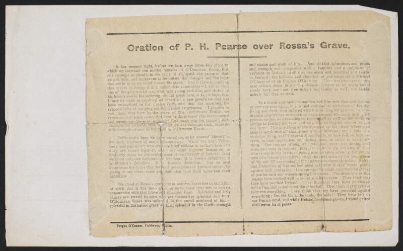 Copy of 'Oration of P. H. Pearse over Rossa’s Grave', Dublin,