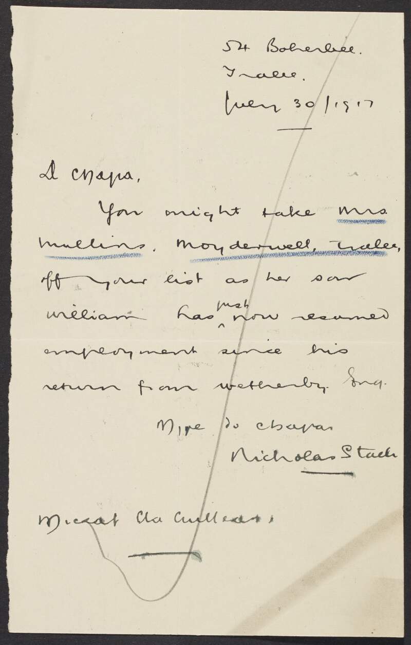 Letter from Nicholas Stack to Michael Collins, INAAVD, regarding cancelling a claim,