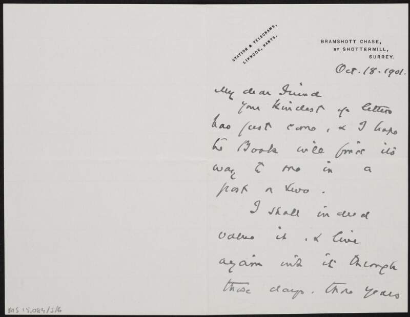 Letter from Emma Macmillan to Alice Stopford Green regarding Macmillan waiting for a book to be delivered to her,