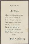 Card with a poem titled, 'My Wish' by John A. McGarry, inscribed upon it,