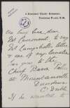 Letter from L[ouisa] E[lizabeth] F[arquharson] to Roger Casement informing him of particulars, including "Mr Campbell's" letter, has gone to the Chief Baron Palles at Mountanville, Dundrum, Co. Dublin, and also discussing paying for a ticket,