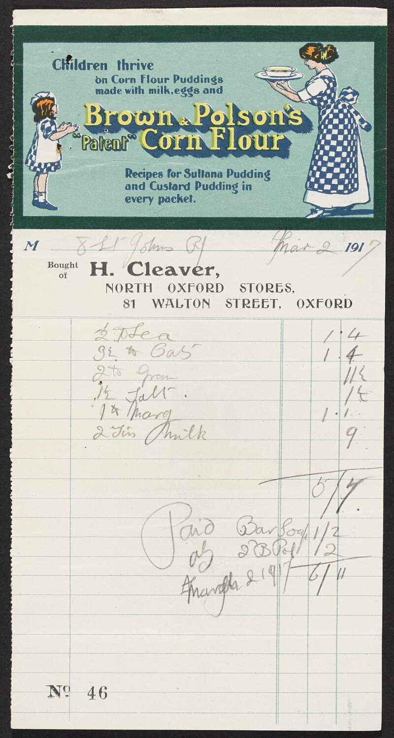 Receipts relating to expenses incurred on behalf of prisoners held in Oxford following the Easter Rising,
