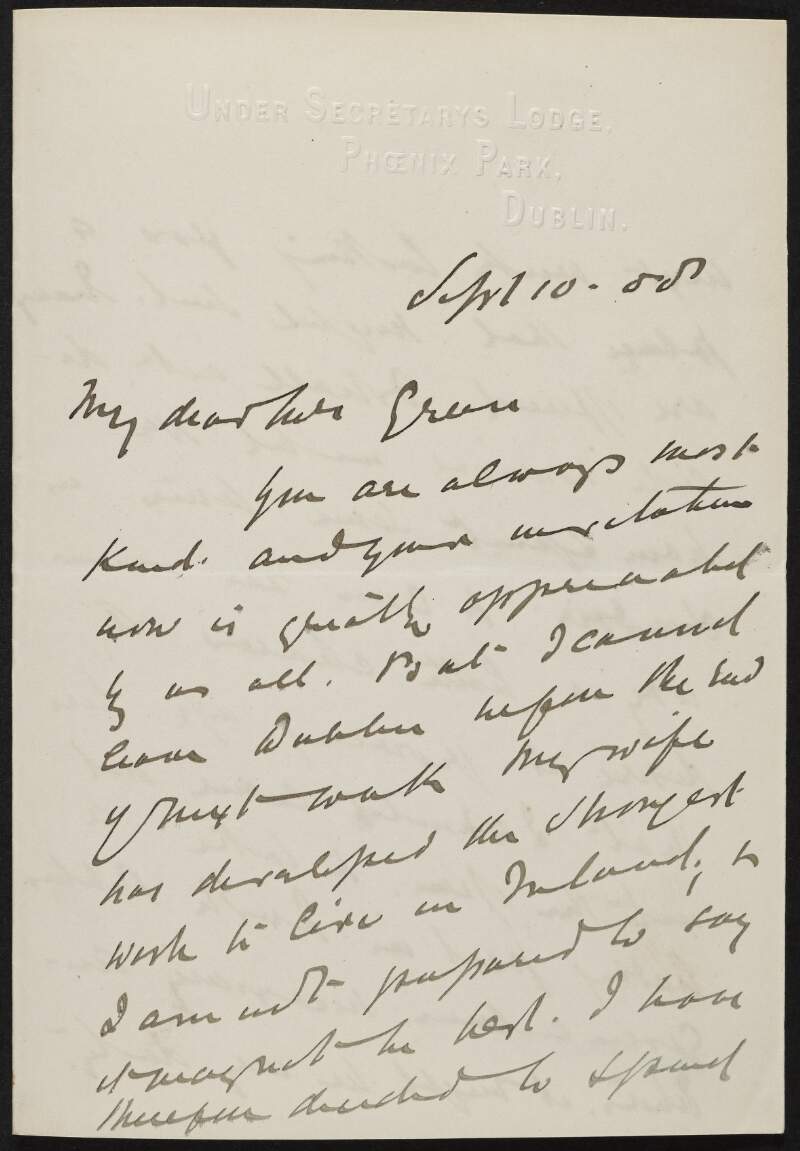 Letter from Antony Patrick MacDonnell to Alice Stopford Green regarding the advantages to his family of living in Ireland,
