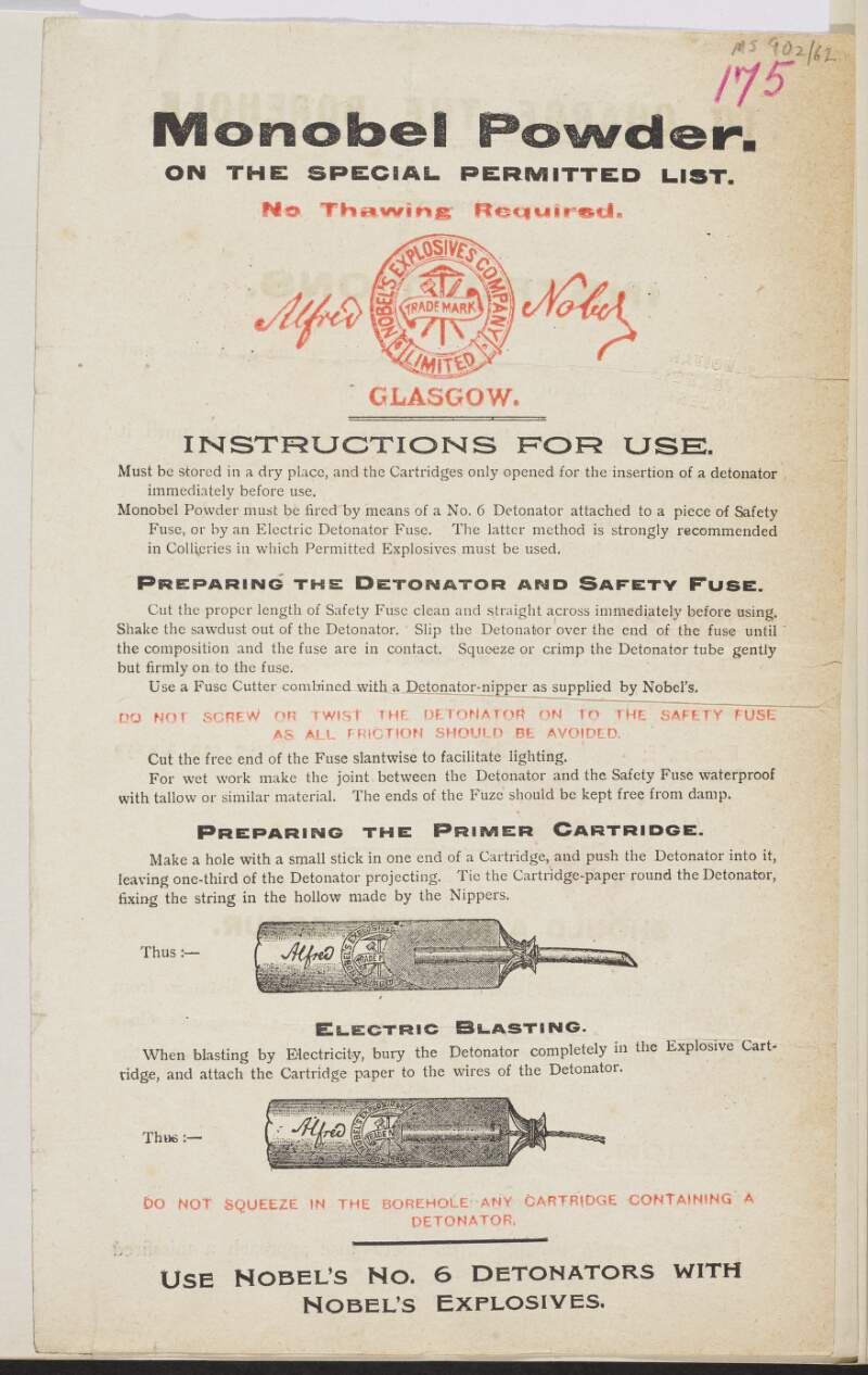 Instructions for the use of Nobel's Explosives,