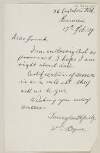 Letter from William Byrne, 25 Carlton Road, Fairview to Frank Ward enclosing service certificate,