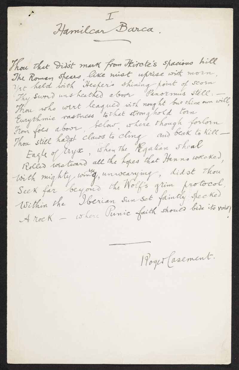 Poem by Roger Casement titled 'Hamilcar Barca',