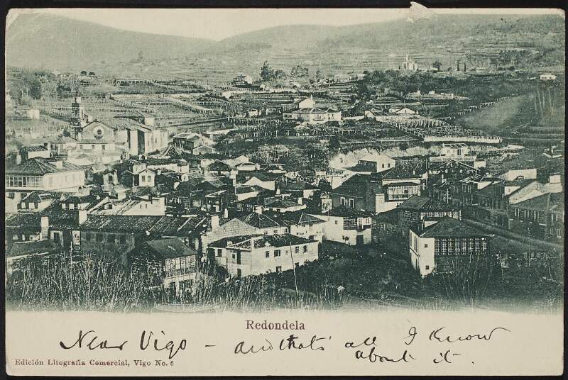 Postcard from Roger Casement to Gertrude Bannister stating "Near Vigo- and that's all I know about it.",
