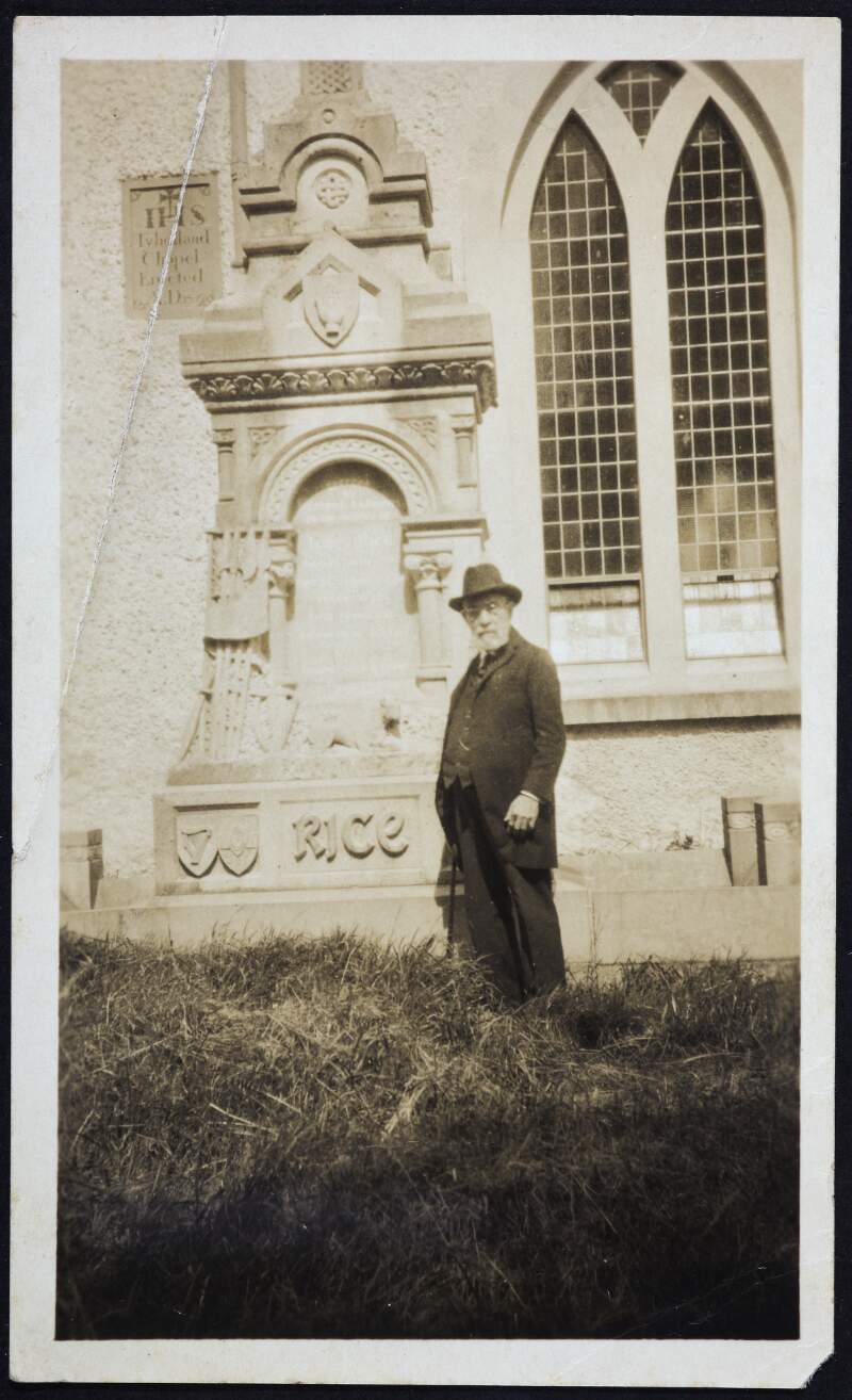 John Devoy at grave of James Blayney Rice, Tyholland, Co Monaghan, Aug, 1924