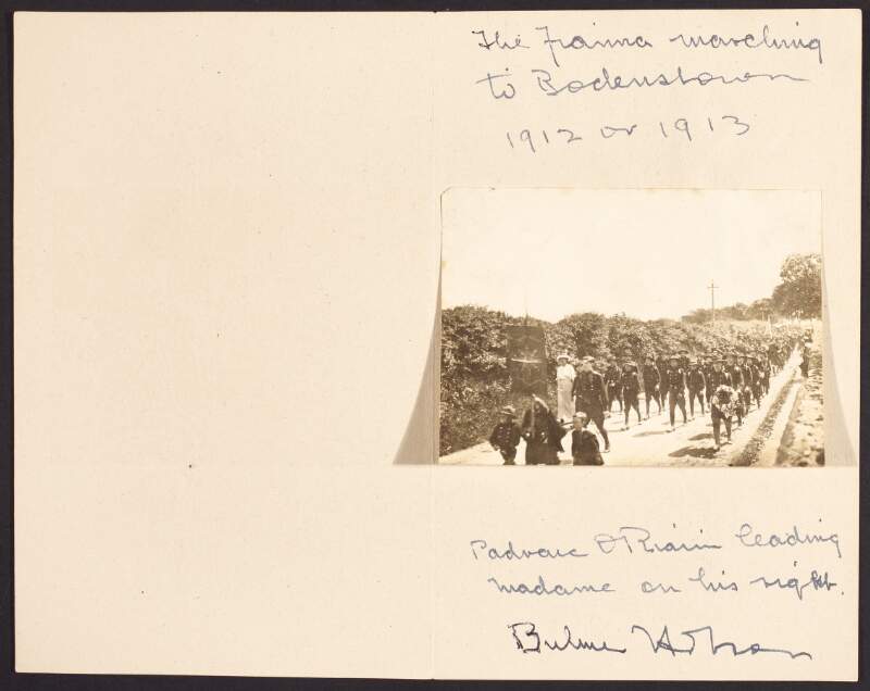 The Fianna marching to Bodenstown 1912 or 1913: Padraic O'Riain leading / Madame on his right / Bulmer Hobson