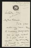 Letter from Roger Casement to Henry Woodd Nevinson, informing him that he likes his article, and also telling him that he may bring his two Indians [Ricudo and Omarino] with him on Tuesday,