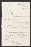 Letter from Robert Monteith to Roger Casement regarding a meeting with Father Berkessel and asking that a letter be passed to his wife,
