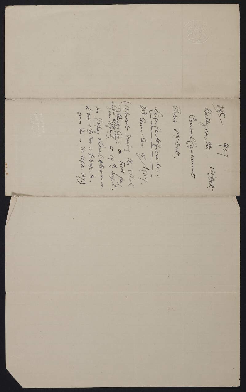 Draft letter from Roger Casement, Ballycastle, Antrim to the Chief Clerk, Foreign Office, London, regarding his leave of absence,