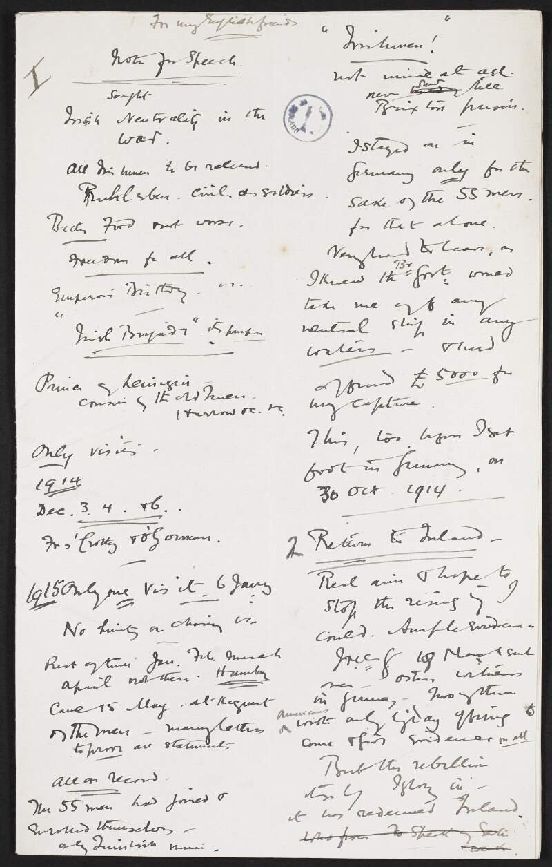 Notes on a speech of Roger Casement's,