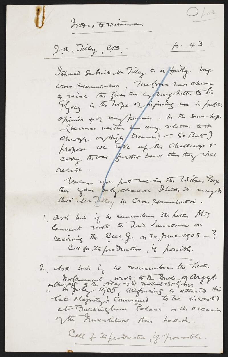 Index to witnesses in the trial of Roger Casement,