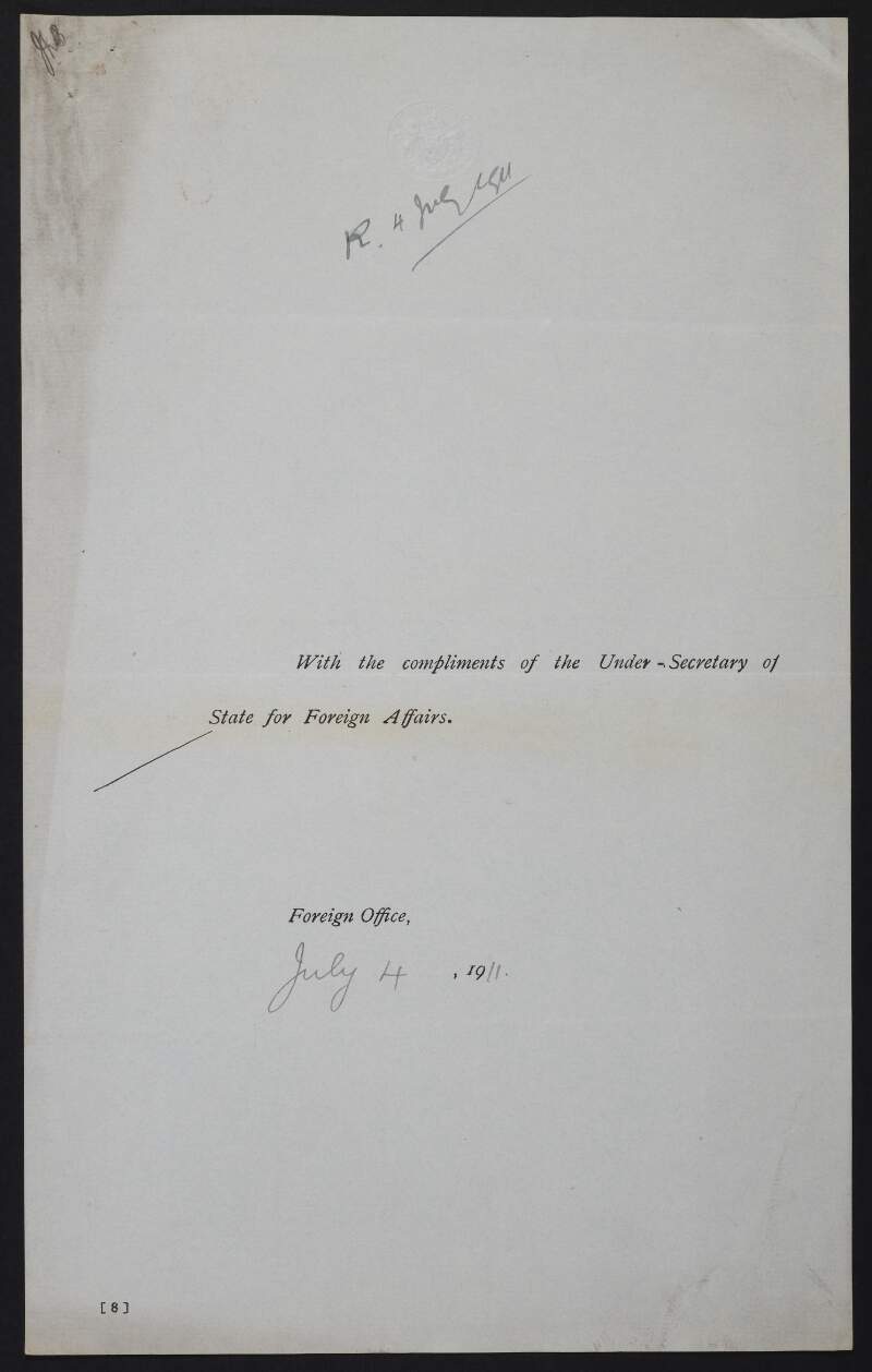 Despatch from Under-Secretary of State for Foreign Affairs to Roger Casement,