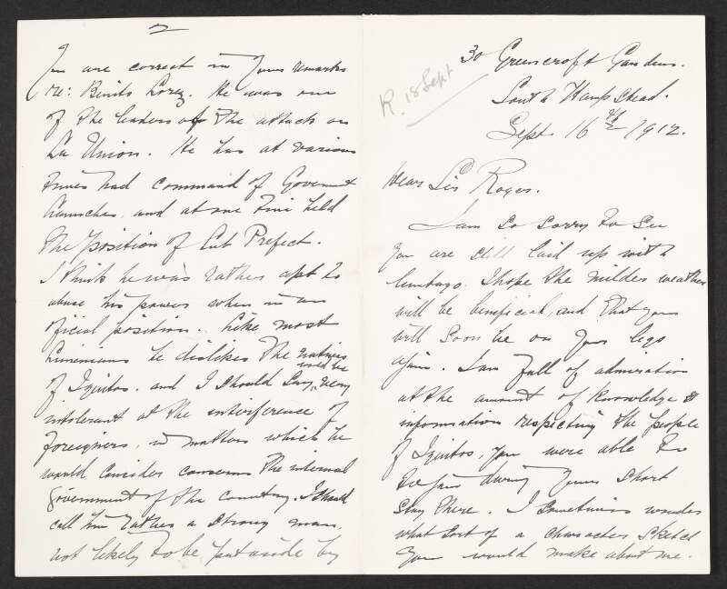 Letter from David Cazés to Roger Casement enquiring after Casement's health, and discussing whether a man from Iquitos named "Benito Lorez" would be suitable for a position,