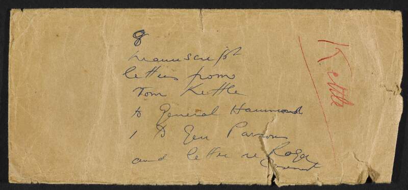 Envelope in which the Tom Kettle letters had been kept,