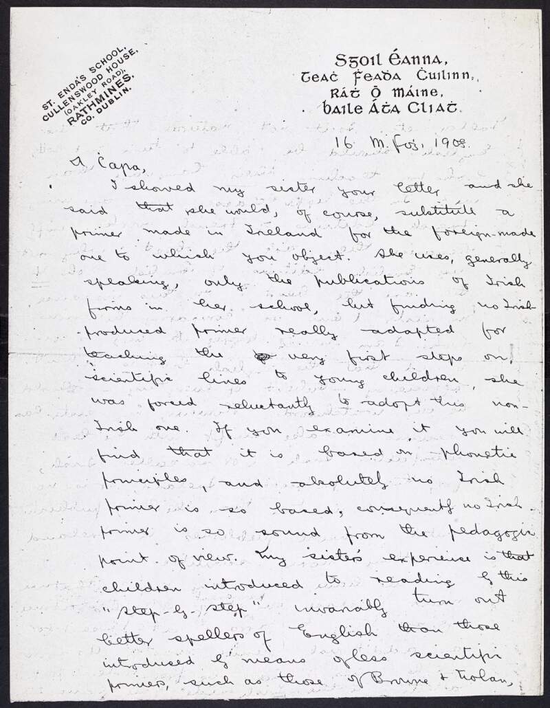 Copy letter from Padraic Pearse,