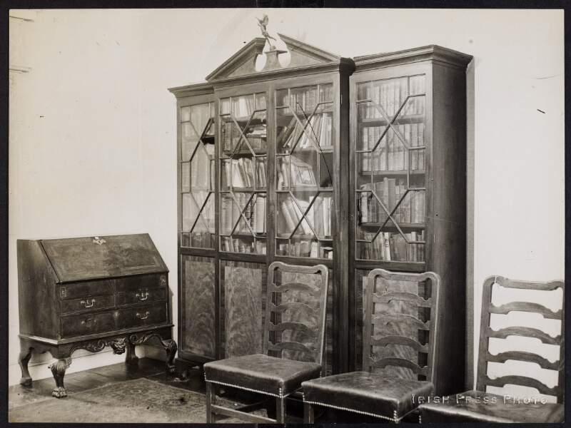 Irish Press photograph of Parnell's Chippendale bookcase,