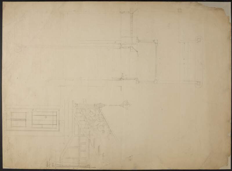 [Architectural drawing of the proscenium arch of the proposed Abbey Theatre featuring on verso architectural drawings relating to the proposed staircase from the vestibule to the balcony]