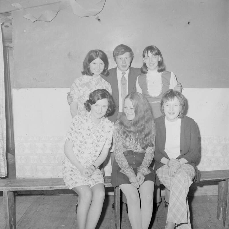 [Man with group of women at the carnival dance in Carrick, Co. Donegal]
