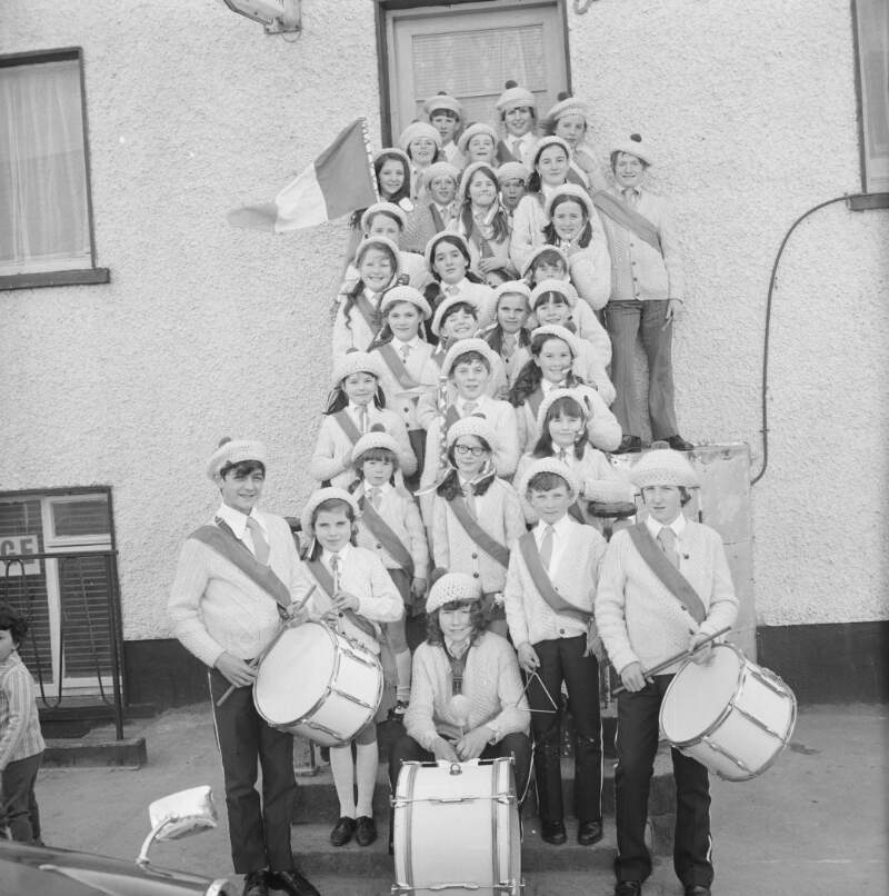 [Marching band with drums at the Easter Parade in Dungloe, Co. Donegal]