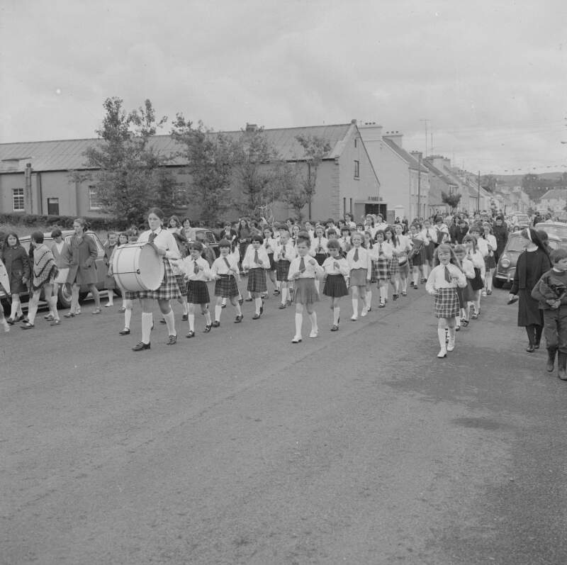 [Marching band parading at Queen and Exiles Carnival, D'Alton Sports, Glenties, Co. Donegal]