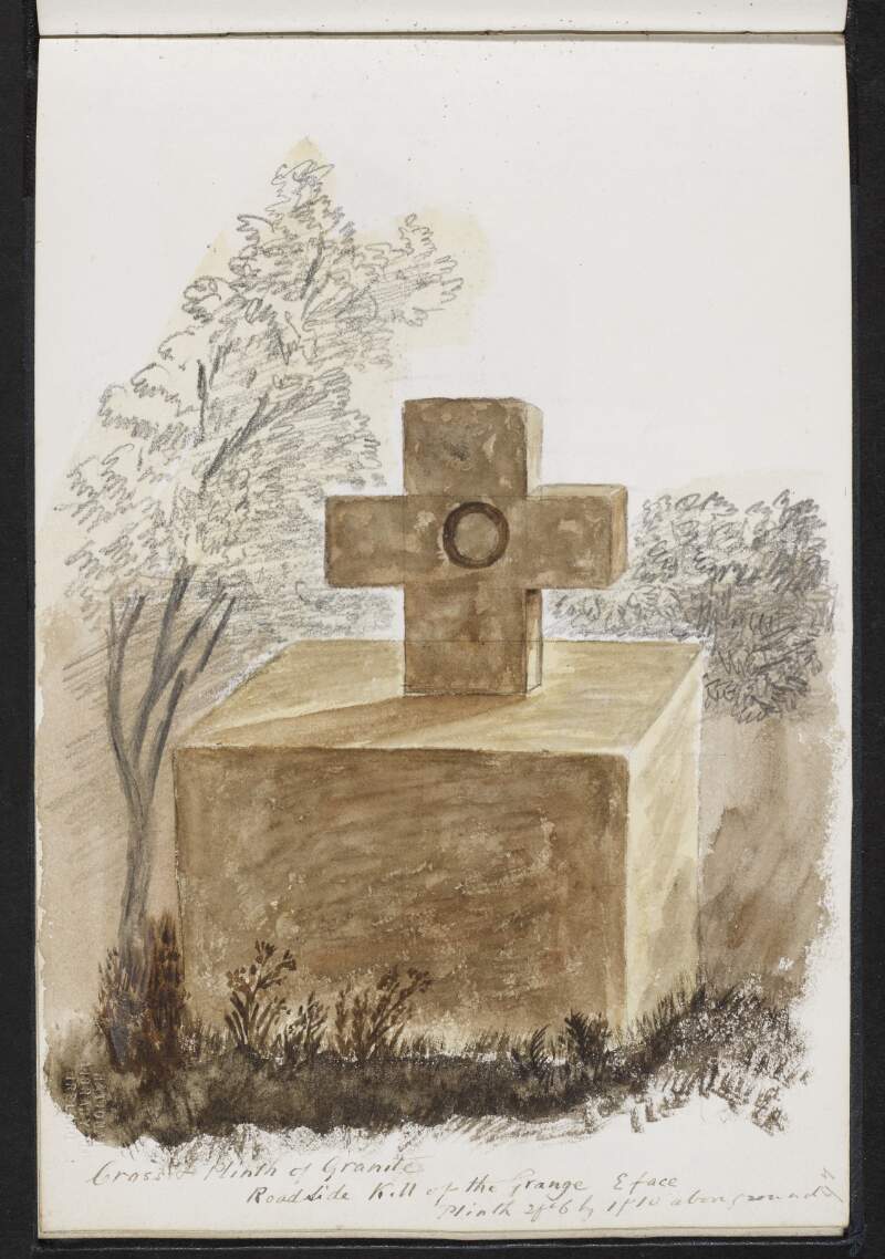 Cross and plinth and granite, roadside, Kill of the Grange, E face