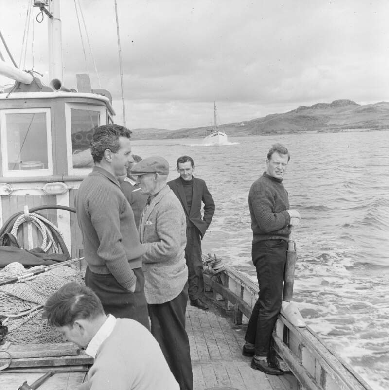 [Anglers in fishing boat in Killybegs harbour, Co. Donegal]