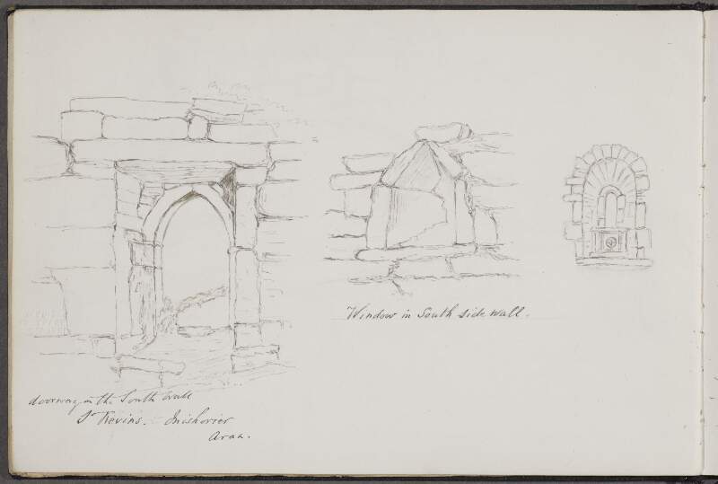 Doorway in the south wall, St Kevins, Inishorier [Inisheer], Aran ; Window in south side wall