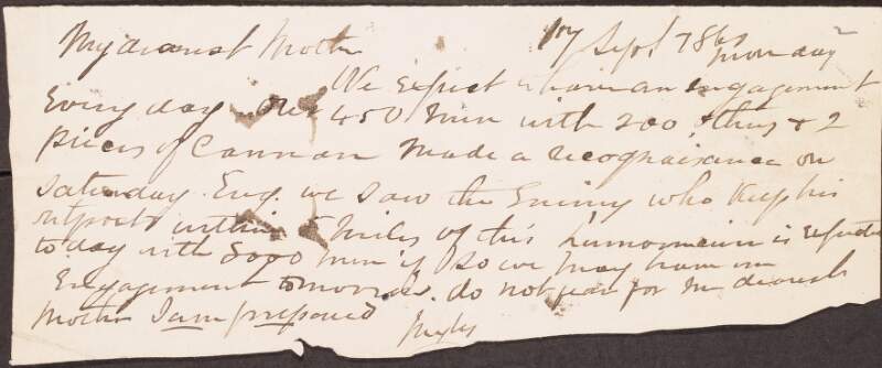 Letter from Myles Walter Keogh in Italy to his mother Margaret Keogh about the preparations for the Battle of Castelfidardo,