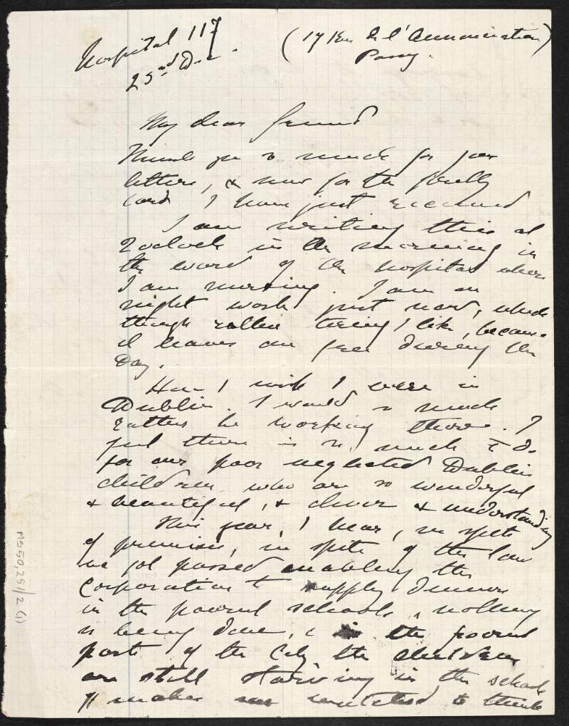 Autograph letter, signed, from Maud Gonne to Mrs. Kelly,